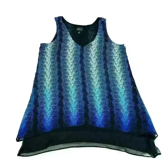 Worthington Womens Size Medium Multi Color Sleeveless Blouse Chiffon Hi Low Hem - Picture 2 of 11